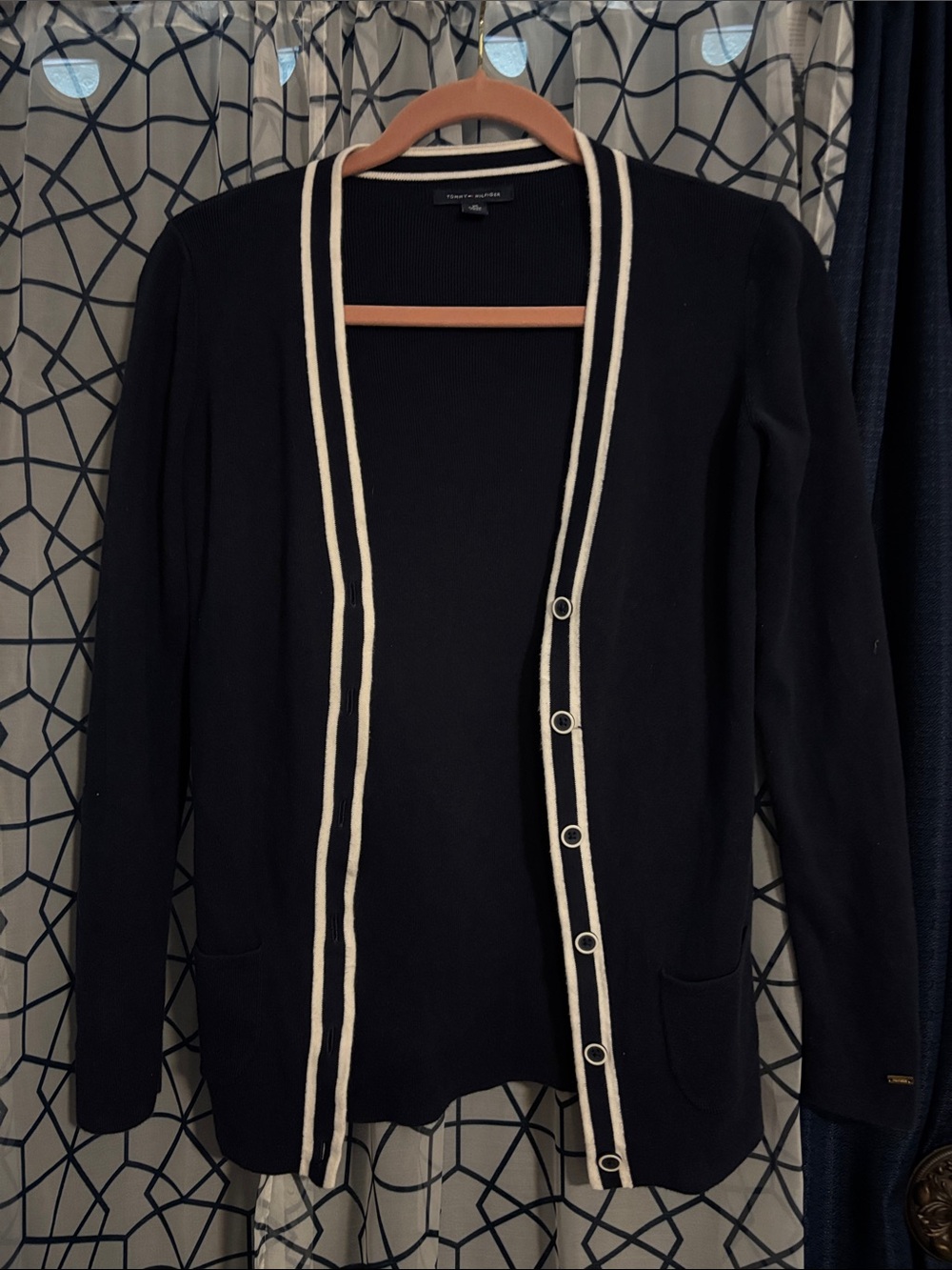 Tommy Hilfiger Black Cardigan with Cream Contrast Trim